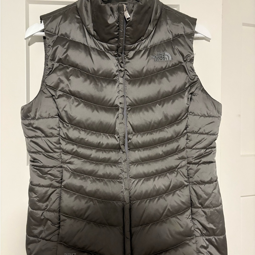 The North Face Gray Quilted Vest with High Collar M